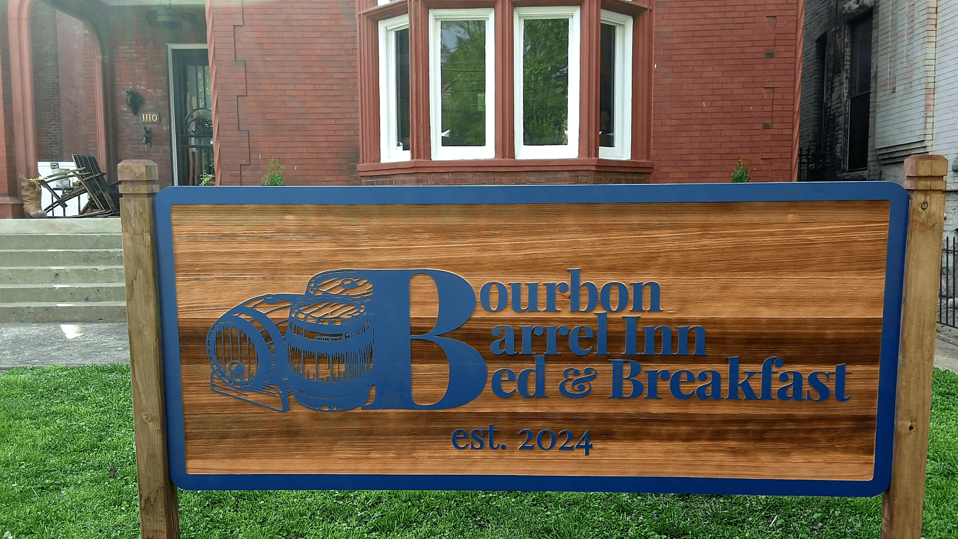Sign for Bourbon Barrel Inn Bed & Breakfast, established 2024.